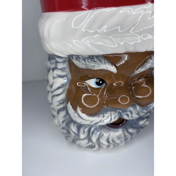 Black African American Santa Winking Giant Mug Vase Utensil Holder 7in Bistro - Picture 3 of 9